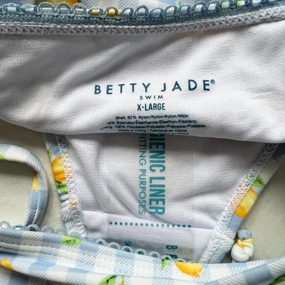 Betty Jade string bikini bottoms light blue gingham plaid lemon print XL swim - Picture 3 of 3